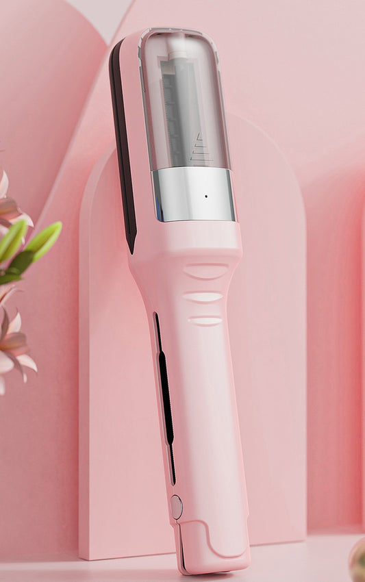 Cortapuntas inalámbrico rosa de pie frente a un arco decorativo